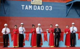 Chủ tịch nước Trương Tấn Sang dự lễ hạ thủy và gắn biển công trình Giàn khoan tự nâng 90m nước, Giàn khai thác khí mỏ Mộc Tinh
