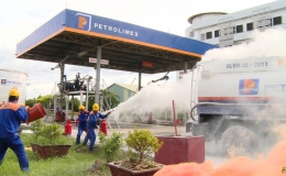 Công ty xăng dầu Tiền Giang diễn tập phòng cháy chữa cháy