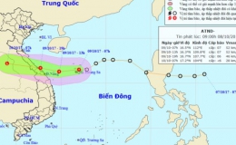 Chiều tối 9-10, áp thấp nhiệt đới đi vào đất liền các tỉnh Quảng Bình – Đà Nẵng