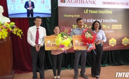 Agribank Cái Bè trao thưởng chương trình Tiết kiệm Xuân Quý Mão và ủng hộ Quỹ vì người nghèo